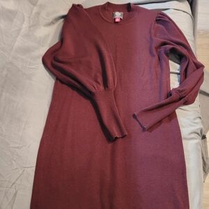 Vince Camuto Rich Maroon Long Sleeve Dress